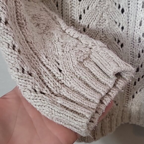 Vintage Liz Claiborne Chunky Knit Sweater Size L Ivory Cream Linen VNeck Coastal - Picture 6 of 13